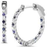 .56ct G SI 14K White Gold Diamond & Blue Sapphire Hoop Earrings