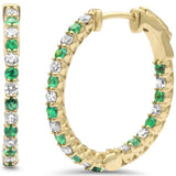 .96ct G SI 14K Yellow Gold Diamond & Emerald Hoop Earrings