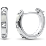 .04ct G SI 14K White Gold Diamond & White Enamel Hoop Earrings