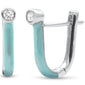 .08ct G SI 14K White Gold Diamond & Turquoise Enamel Hoop Earrings