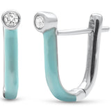 .08ct G SI 14K White Gold Diamond & Turquoise Enamel Hoop Earrings