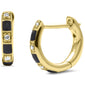 .04ct G SI 14K Yellow Gold Diamond & Black Enamel Hoop Earrings