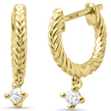 .08ct G SI 14K Yellow Gold Diamond Petite Dangling Hoop Earrings