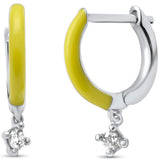 .08ct G SI 14K White Gold Diamond & Yellow Enamel Hoop Earrings