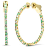 .93ct G SI 14K Yellow Gold Diamond & Emerald Hoop Earrings