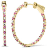 1.10ct G SI 14K Yellow Gold Diamond & Ruby Gemstones Hoop Earrings