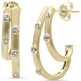 .19ct G SI 14K Yellow Gold Diamond Double J Hoop Earrings