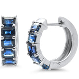 <span style="color:purple">SPECIAL!</span> 2.80ct G SI 14K White Gold Emerald Cut Blue Sapphire Gemstones Hoop Huggie Earrings
