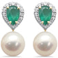 5.49ct G SI 14K Yellow Gold Diamond & Emerald Gemstones & Pearl Dangling Earrings