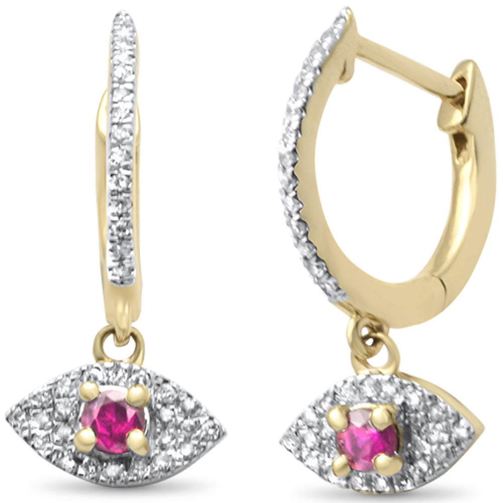 <span style="color:purple">SPECIAL!</span> .41ct G SI 14K Yellow Gold Diamond & Ruby Gemstones Evil Eye Drop Earrings