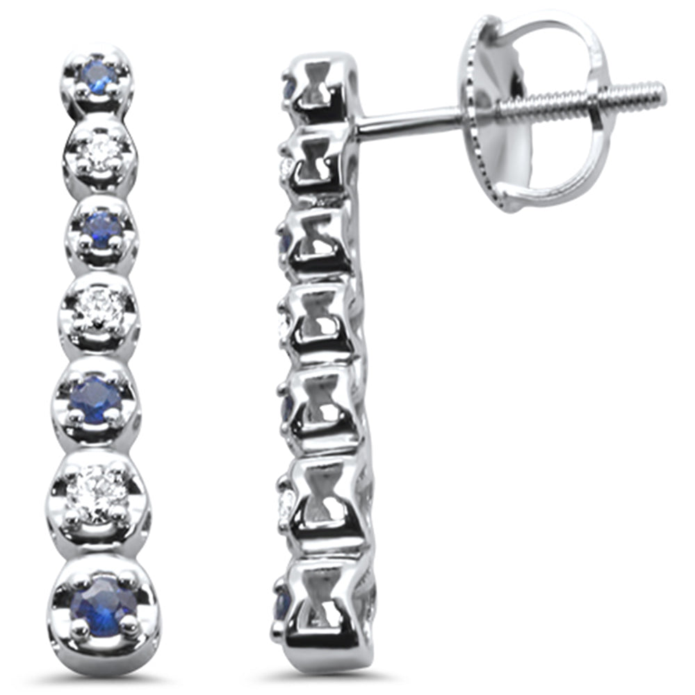 .21ct G SI 14K White Gold Diamond & Blue Sapphire Gemstones Drop Earrings