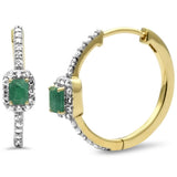 .86ct G SI 14K Yellow Gold Diamond & Emerald Gemstones Hoop Earrings