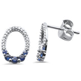 .31ct G SI 14K White Gold Diamond Oval Shape & Blue Sapphire Gemstones Earrings