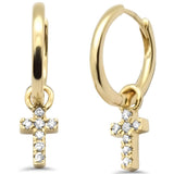.20ct G SI 14K Yellow Gold Diamond Cross Dangling Hoop Earrings