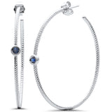 .21ct G SI 14K White Gold Blue Sapphire Gemstones Hoop Earrings