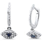 <span style="color:purple">SPECIAL!</span>.43ct G SI 14K White Gold Diamond & Blue Sapphire Gemstones Evil Eye Hoop Dangling Earrings