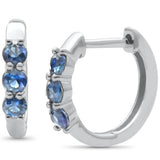 .72ct G SI 14K White Gold Round Blue Sapphire Gemstones Hoop Earrings