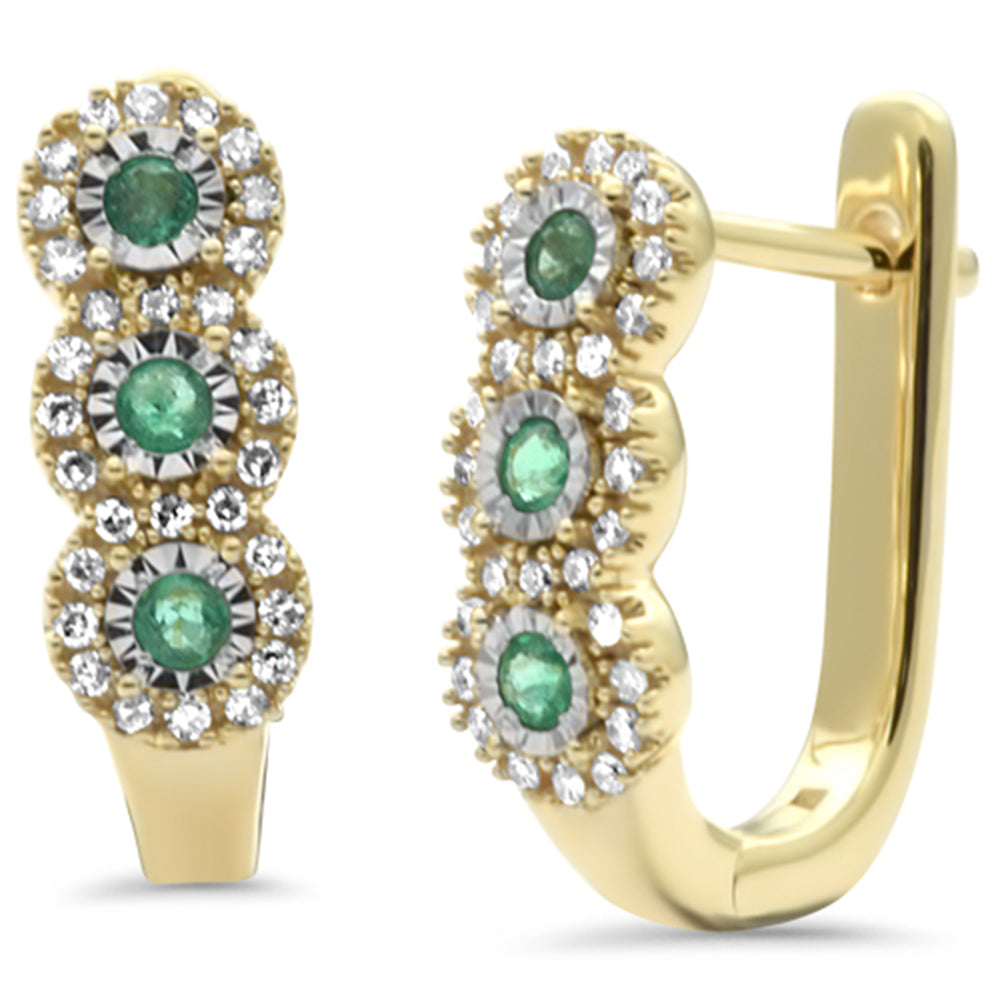 .31ct G SI 14K Yellow Gold Diamond & Emerald Gemstones Hoop Earrings