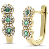 .31ct G SI 14K Yellow Gold Diamond & Emerald Gemstones Hoop Earrings