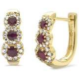 .25ct, .54ct G SI 14K Yellow Gold Diamond & Ruby Gemstones Hoop Earrings