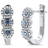 <span style="color:purple">SPECIAL!</span>.34ct G SI 14K White Gold Diamond & Blue Sapphire Gemstones Hoop Earrings