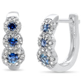 .85ct G SI 14K White Gold Diamond & Blue Sapphire Gemstones Hoop Earrings