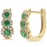 .61ct G SI 14K Yellow Gold Diamond & Emerald Gemstones Hoop Earrings