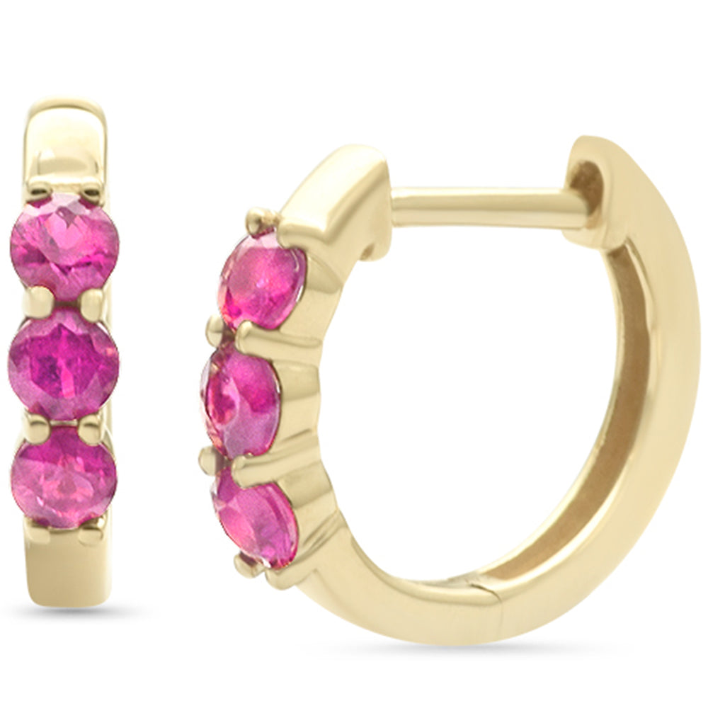 .69ct G SI 14K Yellow Gold Round Ruby Gemstones Hoop Earrings
