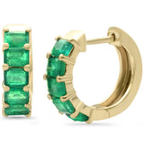 2.50ct 14K Yellow Gold Emerald Gemstones Hoop Earrings