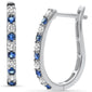 <span style="color:purple">SPECIAL!</span> .61ct G SI 14K White Gold Diamond & Blue Sapphire Gemstones Hoop Earrings