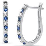 .61ct G SI 14K White Gold Diamond & Blue Sapphire Gemstones Hoop Earrings