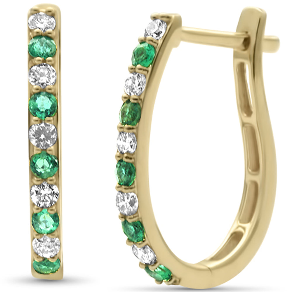 <span style="color:purple">SPECIAL!</span> .44ct G SI 14K Yellow Gold Diamond & Emerald Gemstones Hoop Earrings