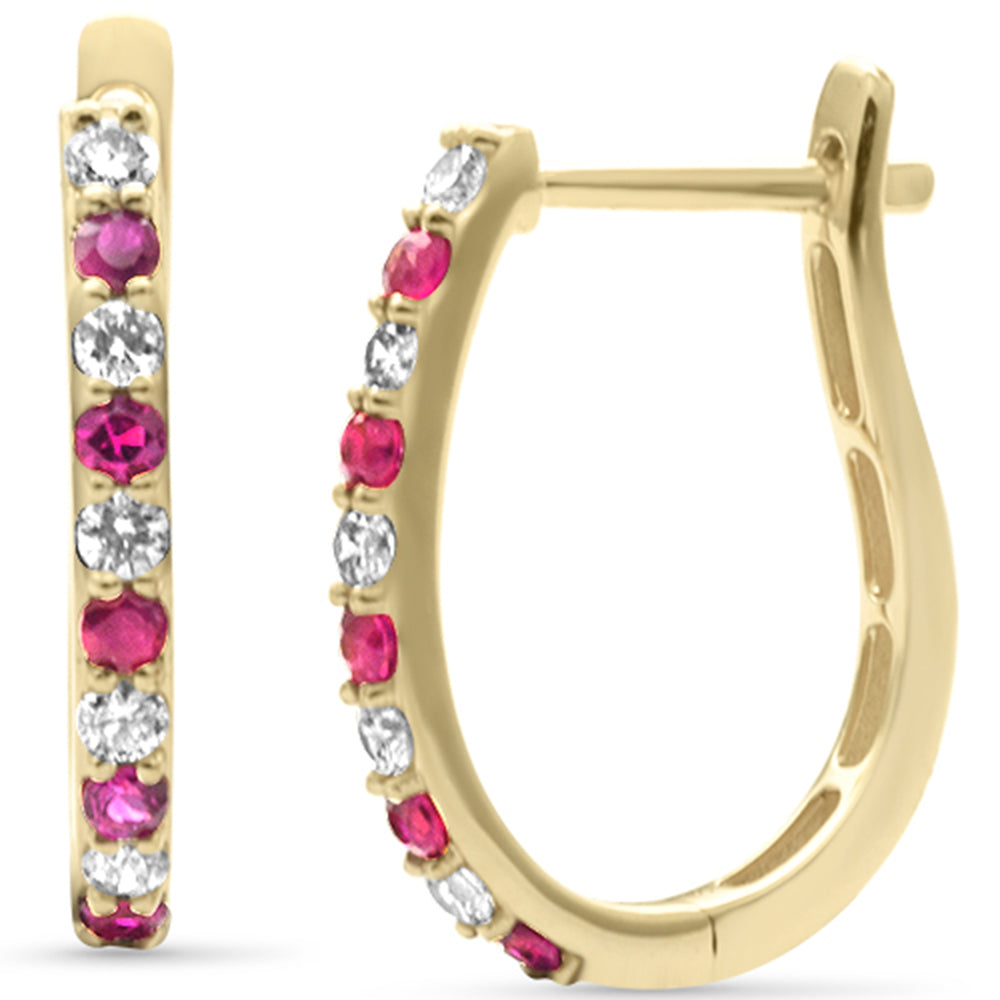 .55ct G SI 14K Yellow Gold Diamond & Ruby Gemstones Hoop Earrings