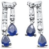 .96ct G SI 14K White Gold Diamond & Blue Sapphire Gemstones Dangling Earrings