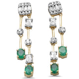 1.34ct G SI 14K Yellow Gold Diamond & Emerald Gemstones Dangling Earrings