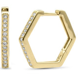 .18ct G SI 14K Yellow Gold Diamond Hexagon Geometric Shape Hoop Earrings
