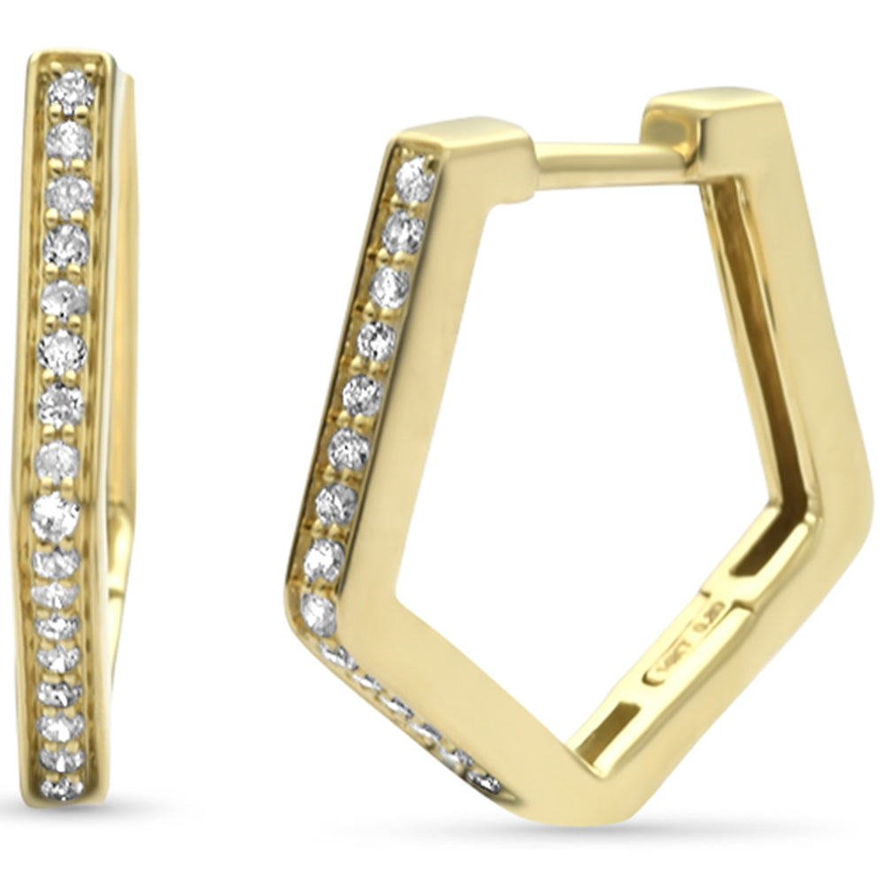 .20ct G SI 14K Yellow Gold Diamond Hexagon Geometric Shape Hoop Earrings