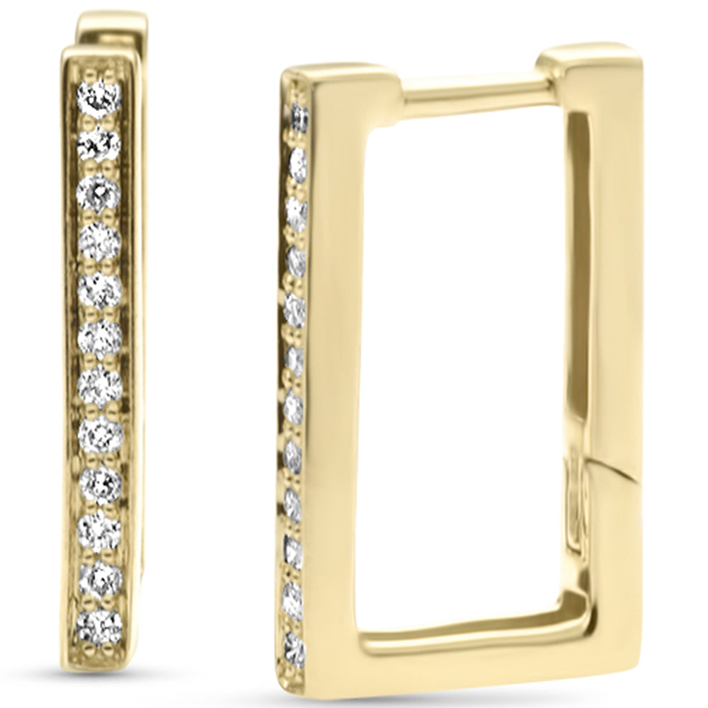 .16ct G SI 14K Yellow Gold Diamond Elongated Square Geometric Shape Hoop Earrings