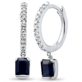 .69ct G SI 14K White Gold Diamond & Blue Sapphire Gemstone Hoop Dangling Earrings