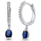 .46ct G SI 14K White Gold Diamond & Blue Sapphire Gemstone Hoop Dangling Earrings