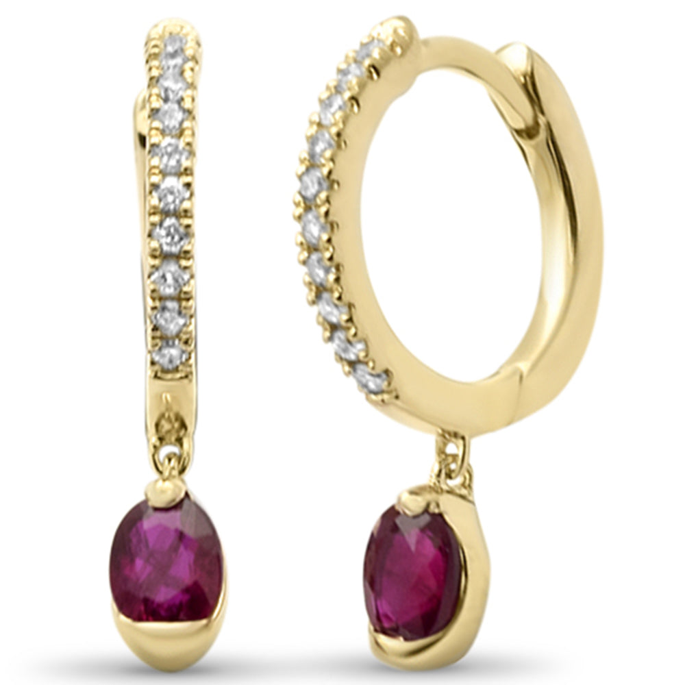 <span style="color:purple">SPECIAL!</span> .56ct G SI 14K Yellow Gold Diamond & Ruby Gemstone Hoop Dangling Earrings