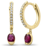 <span style="color:purple">SPECIAL!</span> .56ct G SI 14K Yellow Gold Diamond & Ruby Gemstone Hoop Dangling Earrings