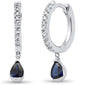 .44ct G SI 14K White Gold Diamond & Blue Sapphire Gemstone Hoop Dangling Earrings