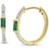 .36ct G SI 14K Yellow Gold Diamond & Emerald Gemstone Hoop Earrings