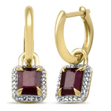 1.41ct G SI 14K Yellow Gold Diamond & Ruby Gemstones Dangling Hoop Earrings