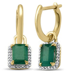 1.41ct G SI 14K Yellow Gold Diamond & Emerald Gemstones Dangling Hoop Earrings
