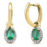 <span style="color:purple">SPECIAL!</span>.55ct G SI 14K Yellow Gold Diamond & Emerald Gemstones Dangling Hoop Earrings