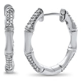 .36ct G SI 14K White Gold Diamond Bamboo Style Hoop Earrings