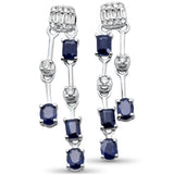 1.93ct G SI 14K White Gold Diamond Blue Sapphire Gemstones Drop Earrings
