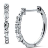 .21ct G SI 14K White Gold Round & Baguette Diamond Hoop Earrings